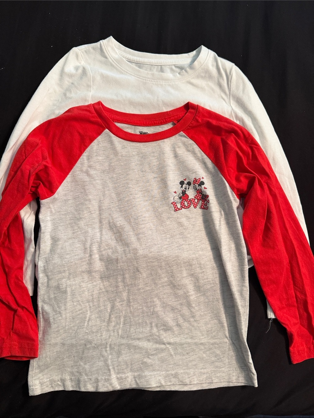 Disney Red & White Mickey & Minnie 'Love' Raglan Long Sleeve Shirt & plain white
